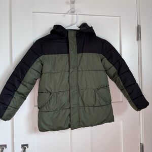 Wonder Nation Boys Green Puffer Jacket Fleece Lined Front Zipper Size S (6/7)